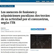 Los asesores de fusiones y adquisiciones paralizan dos tercios de su actividad por el coronavirus, segn TTR